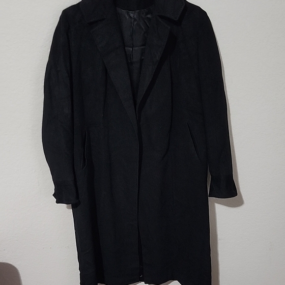 Cashmere Trench Coat HAS FLAWS SEAM ripped see meaurments Black - Picture 1 of 11